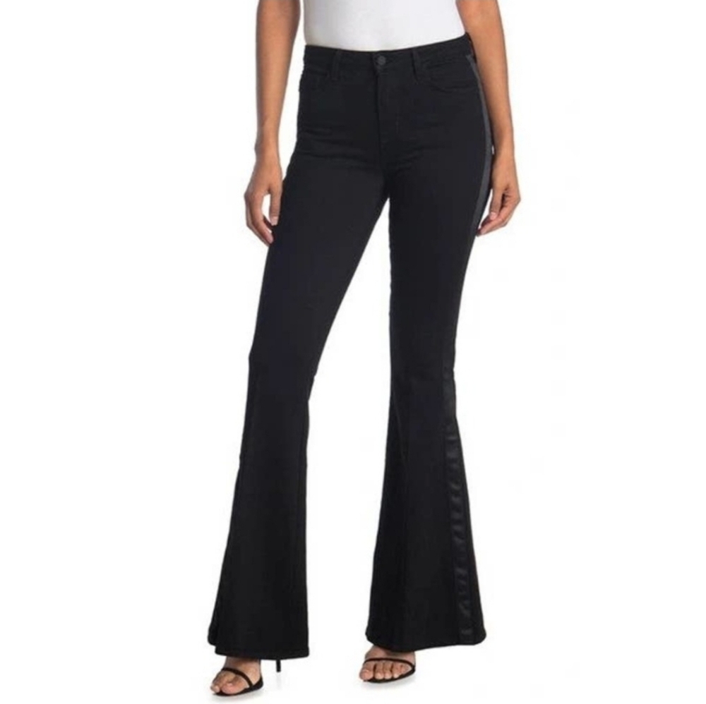 L'AGENCE Solana Big Flare Tuxedo Stripe Jeans in Black Women's 27 70s Retro